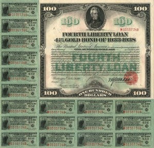 $100 Fourth Liberty Gold Bond - Many Coupons Still Remain